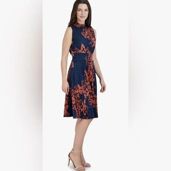 Nanette Lepore Dresses | Nanette Lepore Blue And Orange Pleated Midi Dress Halter A-Line | Color: Blue/Orange | Size: 6 | Kabadajos's Closet